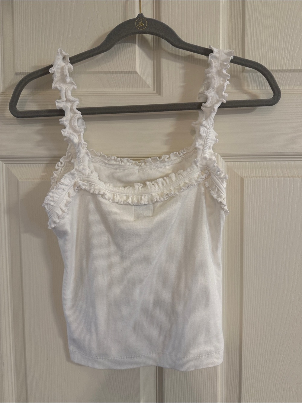 Maeve White Ruffled Ribbed Tank - Picture 3 of 4